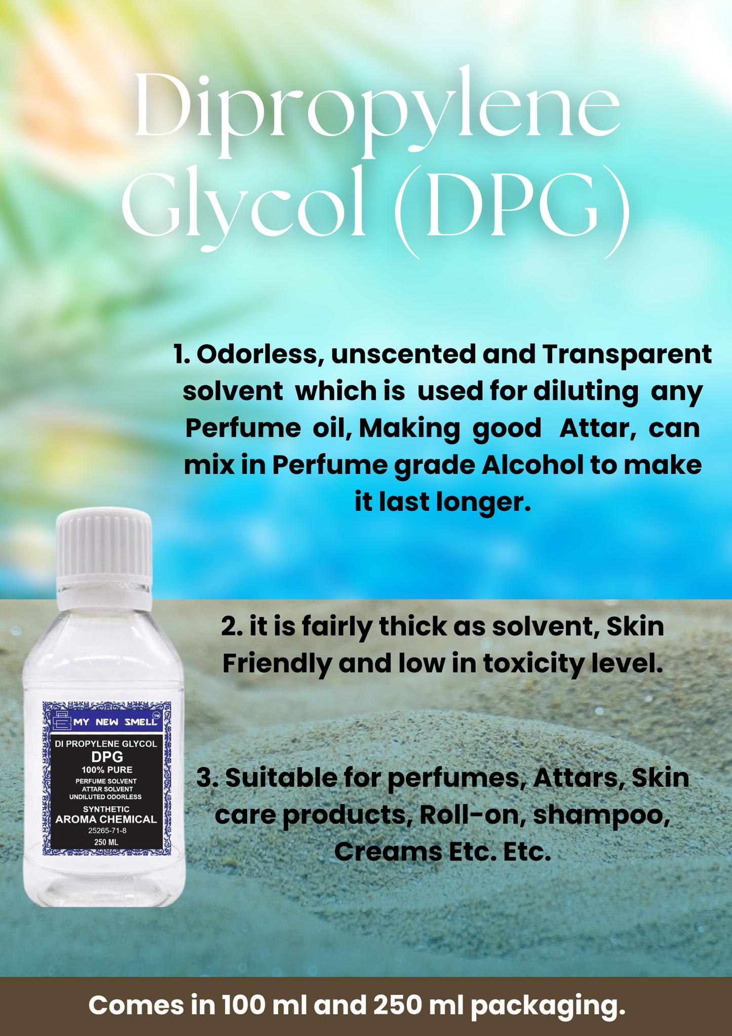 MNS DI PROPYLENE GLYCOL (DPG) 250 ml | Perfume Grade | Attar Grade | Soap Making | DIY projects | Cosmetic Making