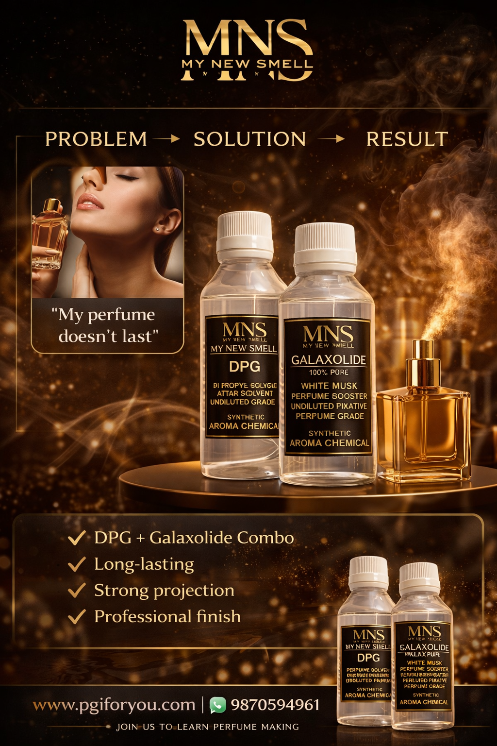 DPG (DI PROPYLENE GLYCOL) 100 ml + GLAXOLIDE 60 ml Perfume Fixative Booster Enhancer with HOW TO USE MANUAL Perfume Grade