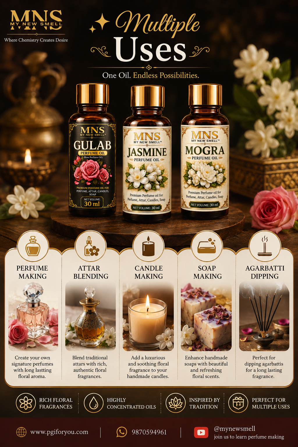 GULAB JASMINE MOGRA PERFUME OIL COMBO PACK 30ML EACH