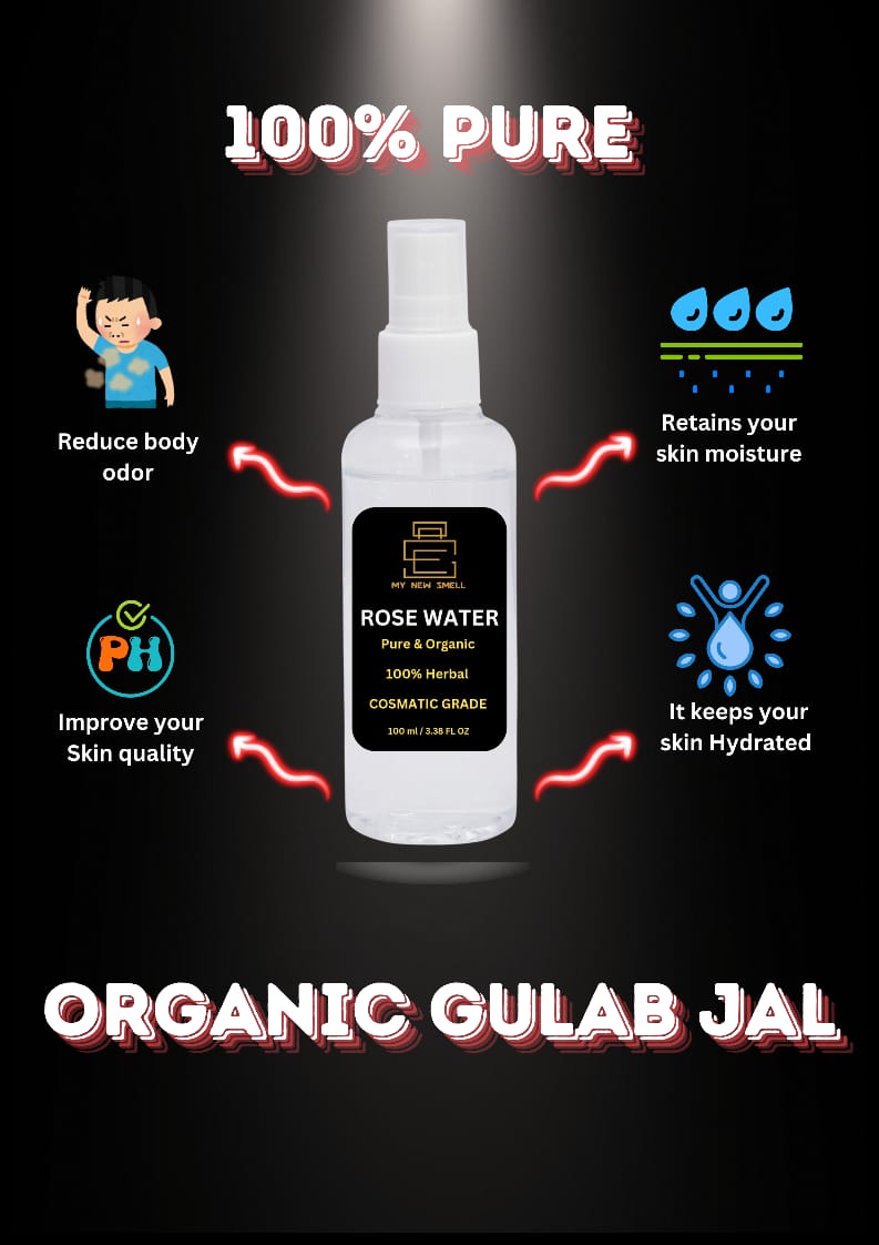 ROSE WATER (Gulab Jal) Pure and Organic 100% Herbal remove body bad odor Refreshing Face Mist/Glowing Skin Chemical Free Alcohol Free – 100 ml