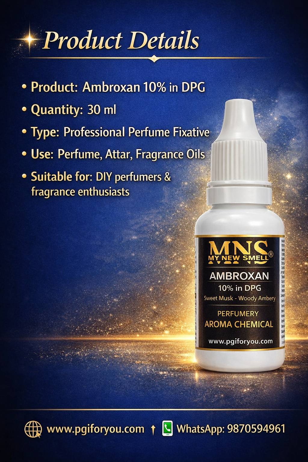 MNS AMBROXAN @ 10% DILUTION SWEET MUSK AMBER DRY WOODY