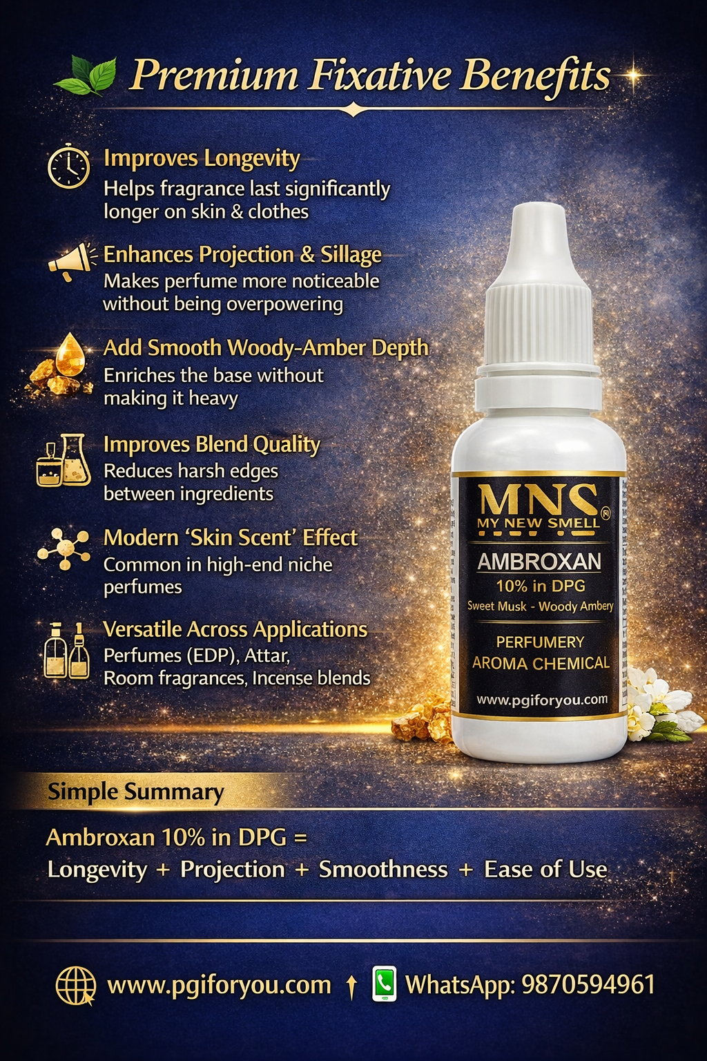 MNS AMBROXAN @ 10% DILUTION SWEET MUSK AMBER DRY WOODY