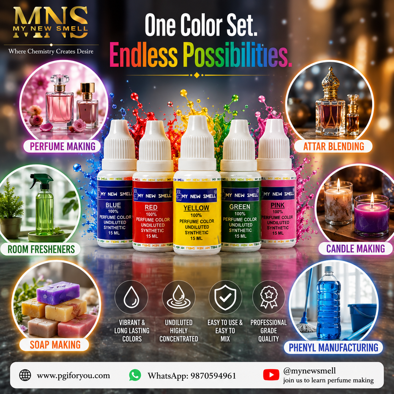 COLORS FOR PERFUME MAKING set of 5 | 15 ml each undiluted liquid colors