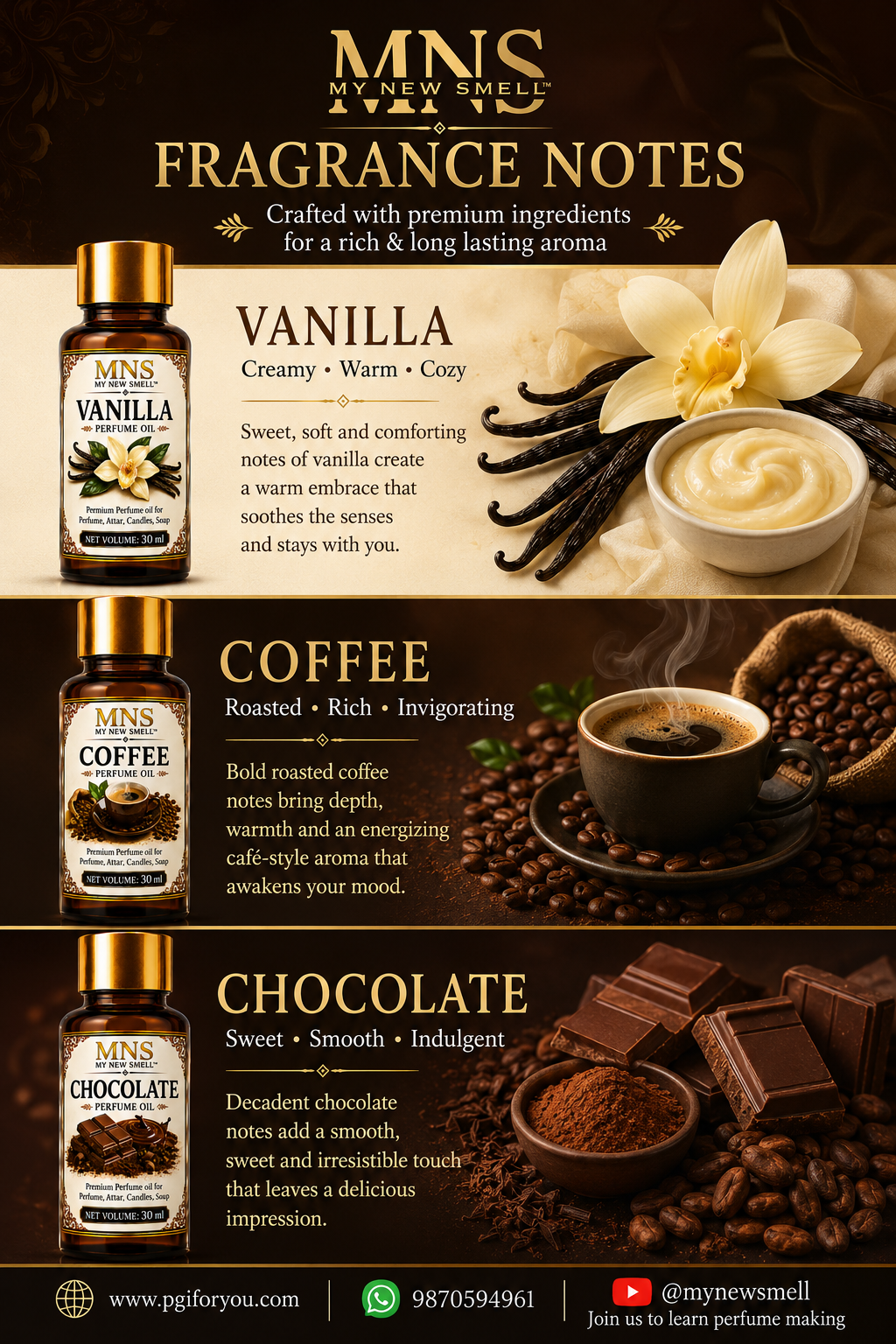 VANILLA COFFEE CHOCOLATE PERFUME OIL COMBO 30 ML EACH