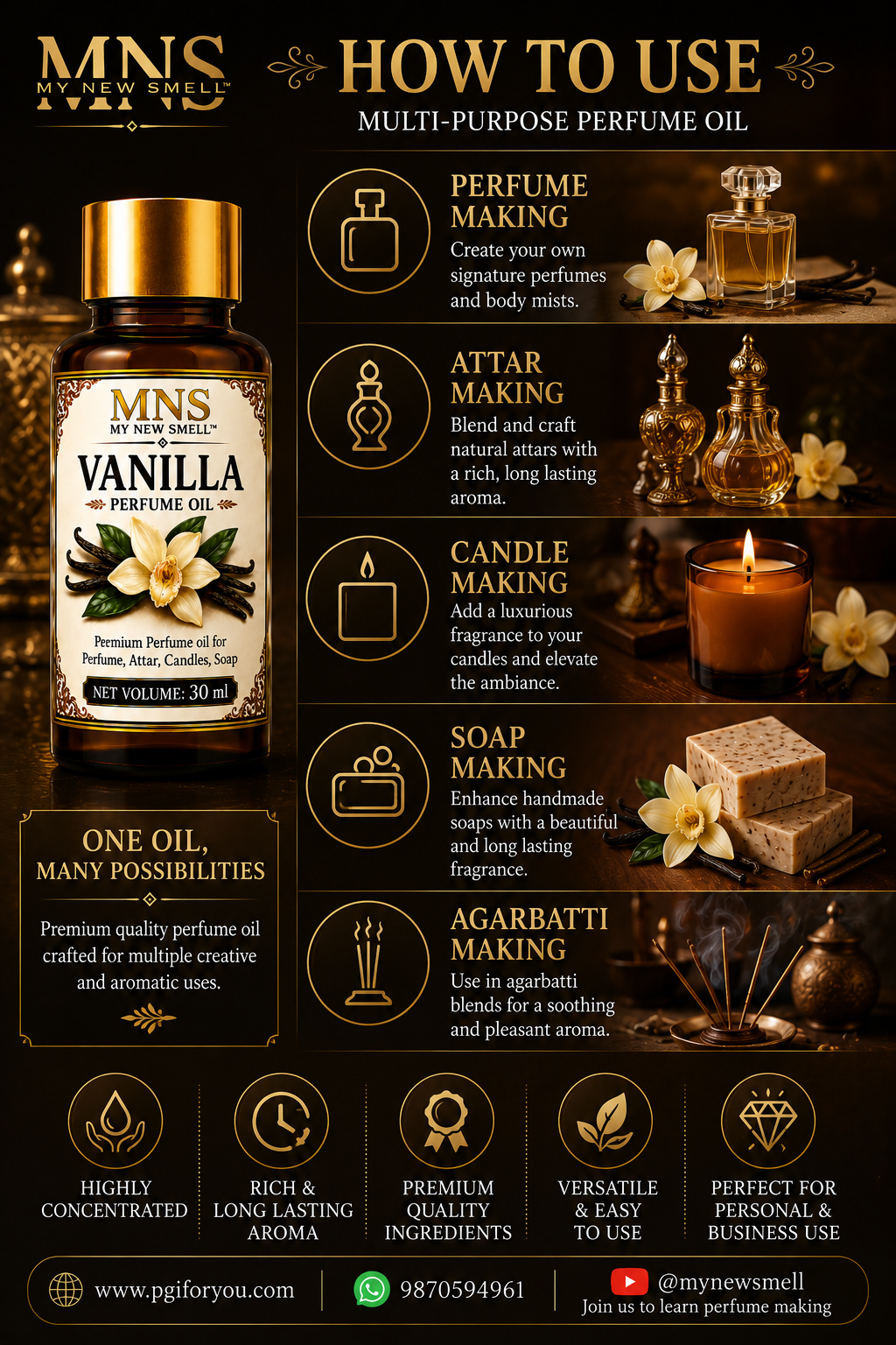 VANILLA COFFEE CHOCOLATE PERFUME OIL COMBO 30 ML EACH