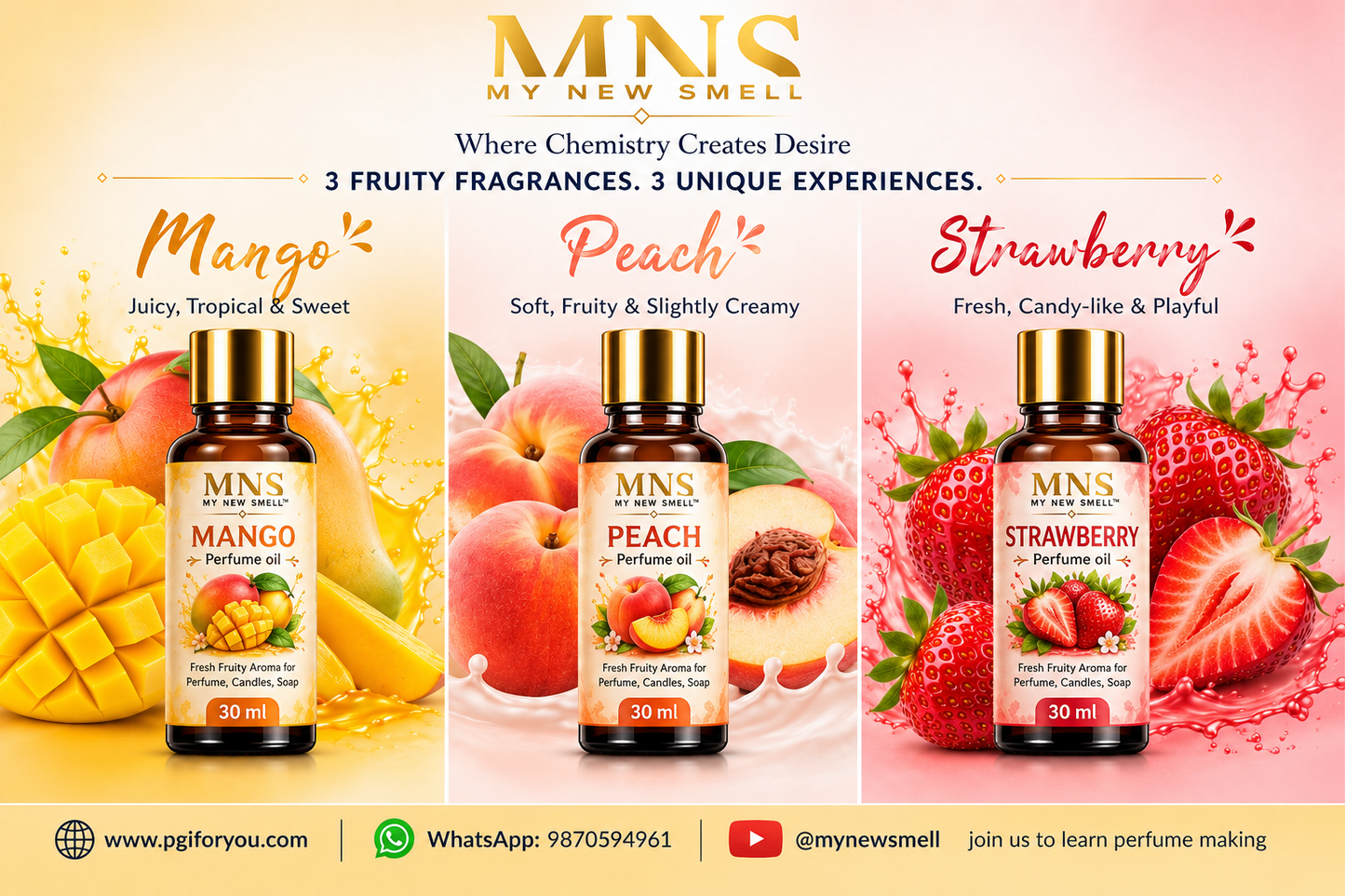 MANGO PEACH STRAWBERRY PERFUME OIL 30 ML EACH
