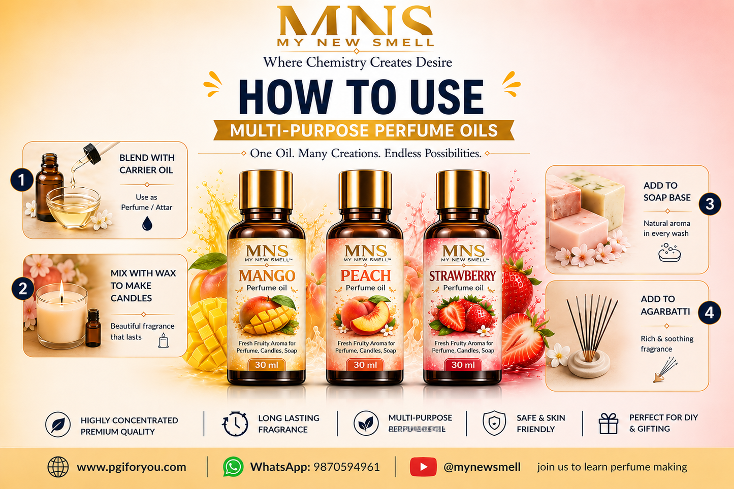 MANGO PEACH STRAWBERRY PERFUME OIL 30 ML EACH