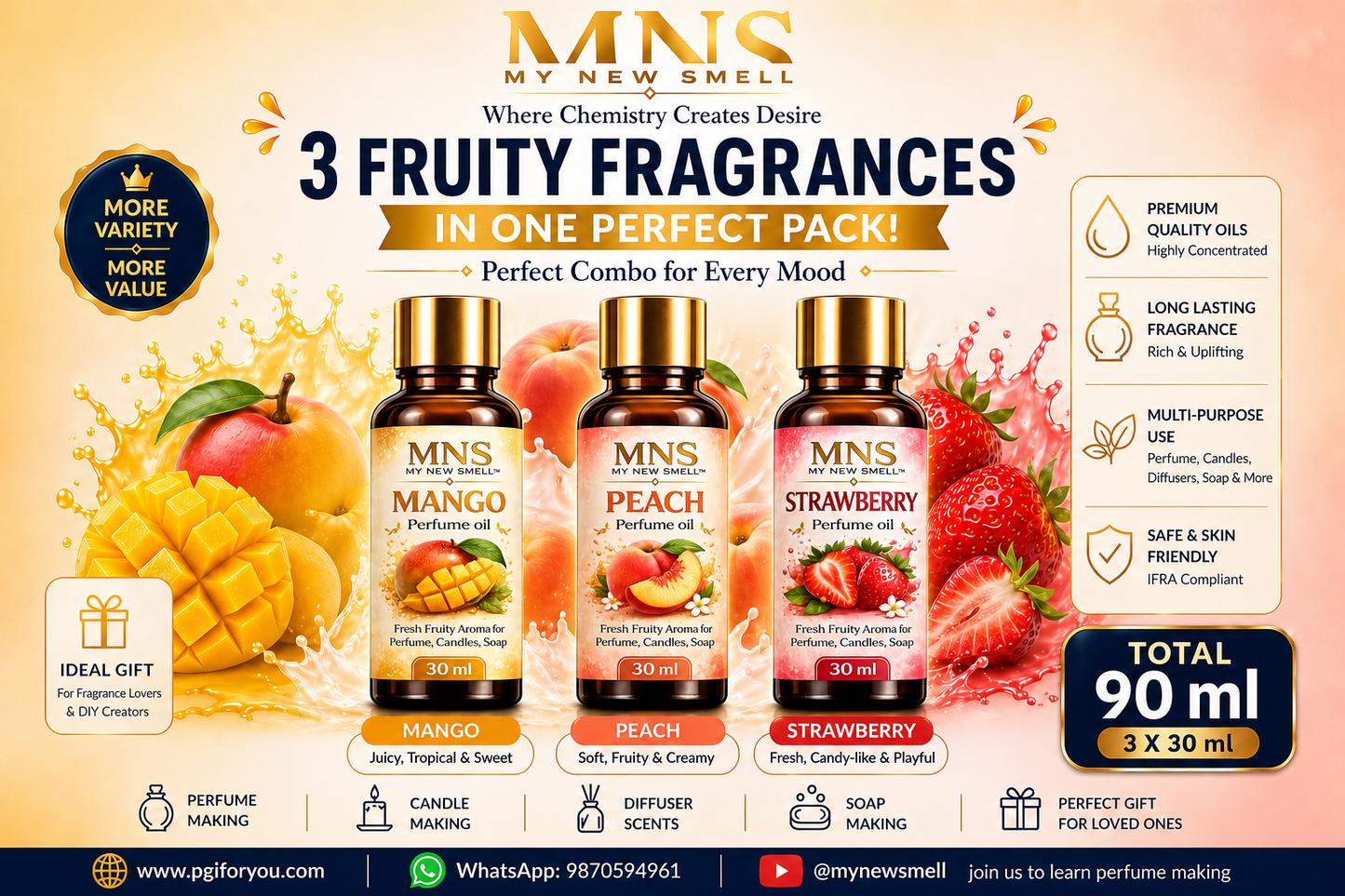 MANGO PEACH STRAWBERRY PERFUME OIL 30 ML EACH
