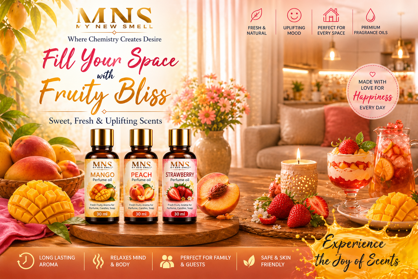 MANGO PEACH STRAWBERRY PERFUME OIL 30 ML EACH