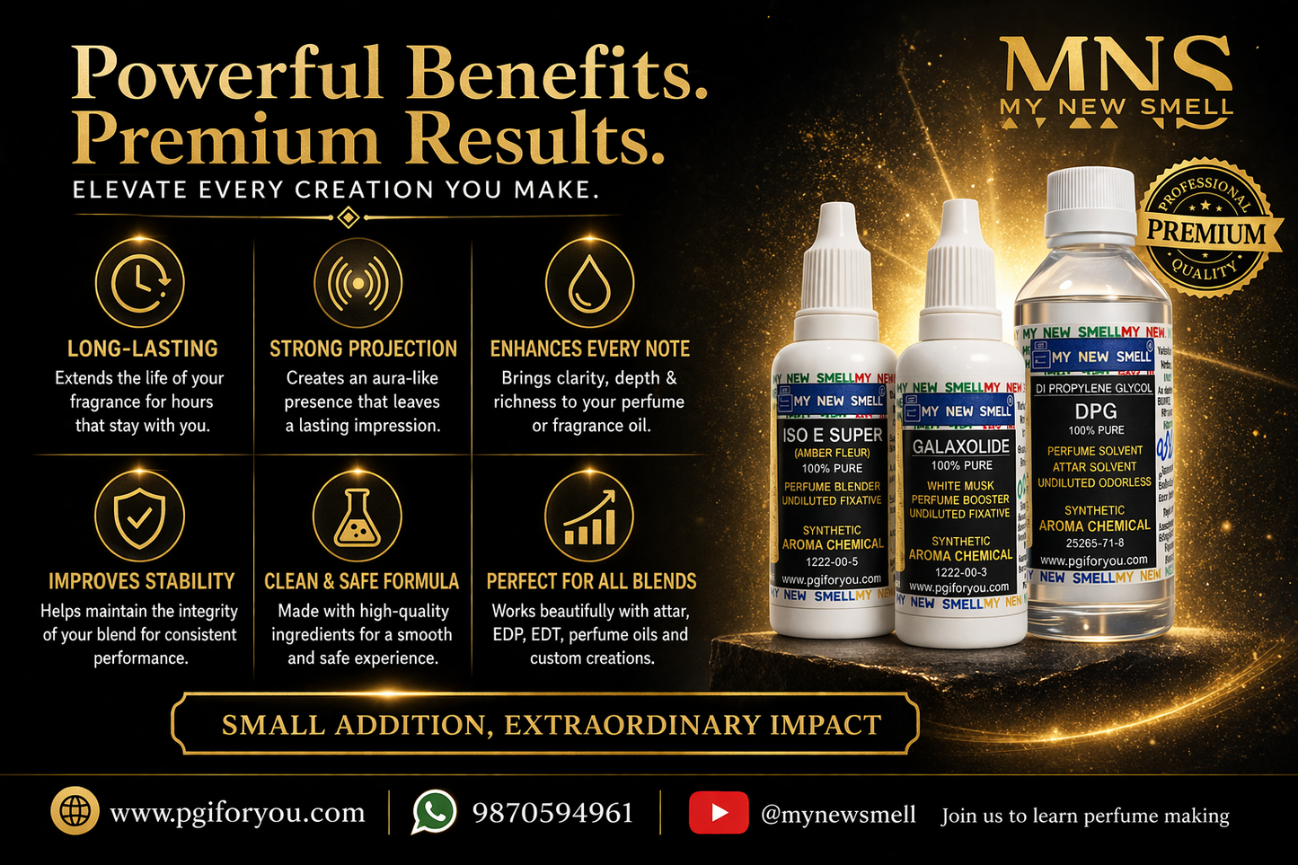 MNS GALAXOLIDE (30 ML) DPG (100 ML) ISO E SUPER (30 ML) – SET OF 3 FIXATIVES FOR PERFUME BOOSTER SOLVENT BLENDER