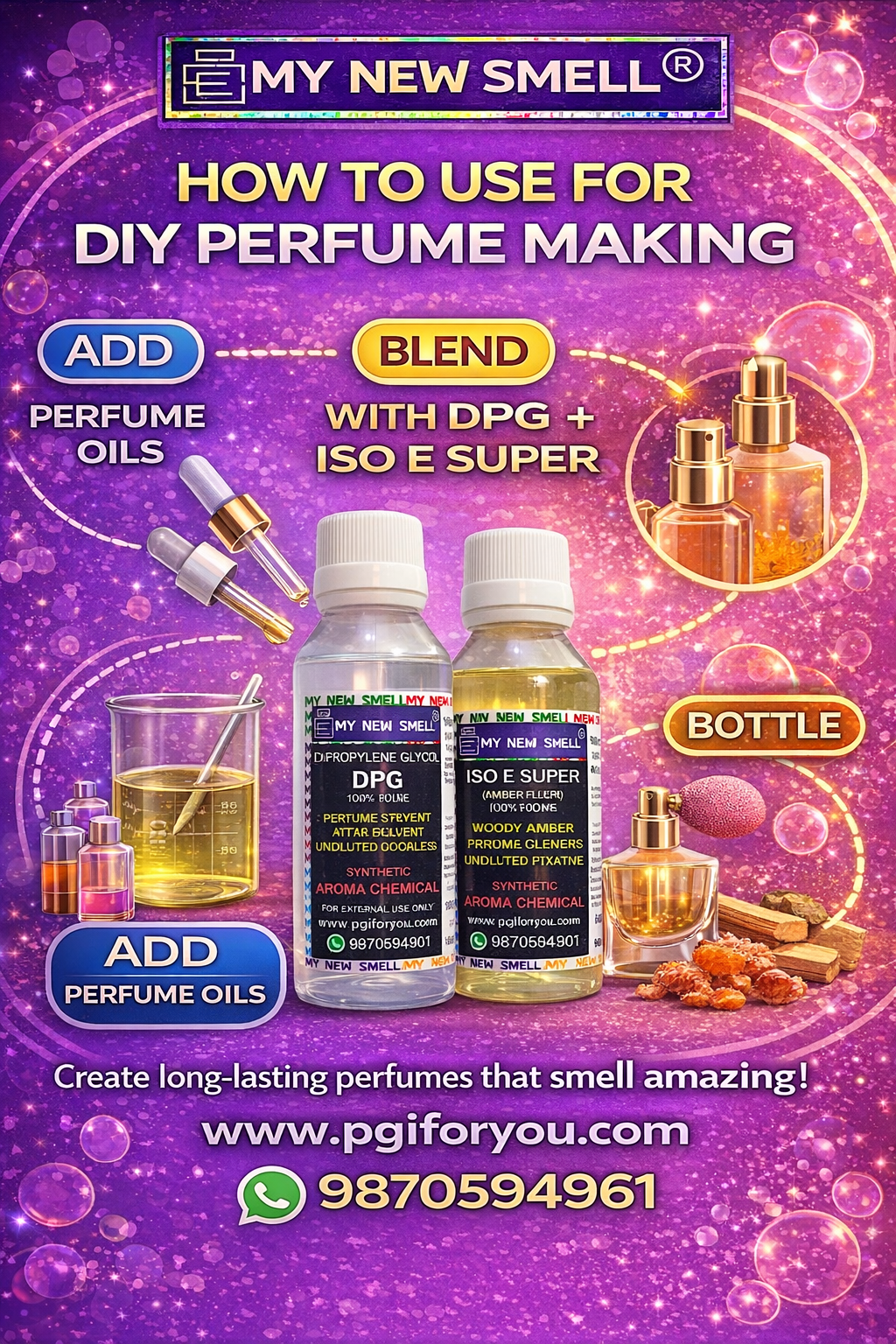DPG (DI PROPYLENE GLYCOL) 100 ml + ISO E SUPER (AMBER FLEUR) 60 ml Perfume Fixative Booster Enhancer with HOW TO USE MANUAL Perfume Grade