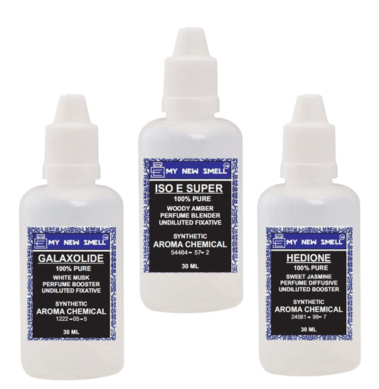 MNS Galaxolide Hedione Iso E Super (30 ML EACH) - Combo of 3 Fixatives for Perfume Booster Diffusive Blender