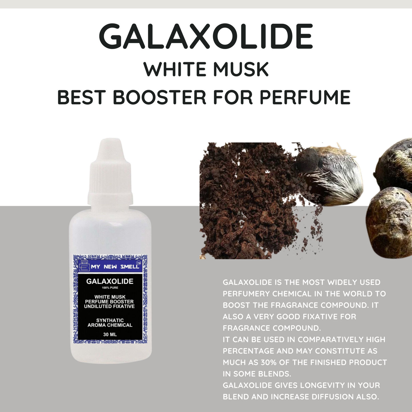 MNS GALAXOLIDE 100% pure Perfume Fixative Booster for all fragrance oils