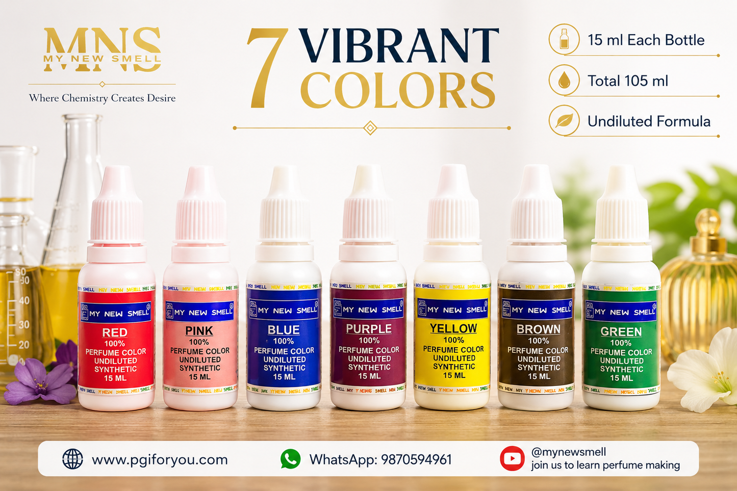 Set of 7, 15 ml each Undiluted Liquid Colors for Perfume Making | Non-Toxic Bright and Vibrant Colors