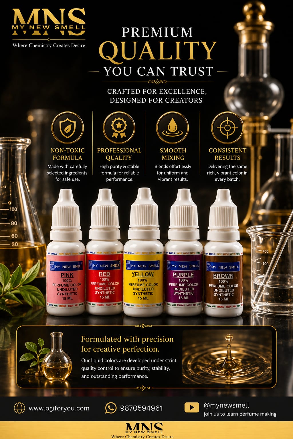 MNS Set of 5, 15 ml each Undiluted Liquid Colors for Perfume Making | Non-Toxic Bright and Vibrant Colors