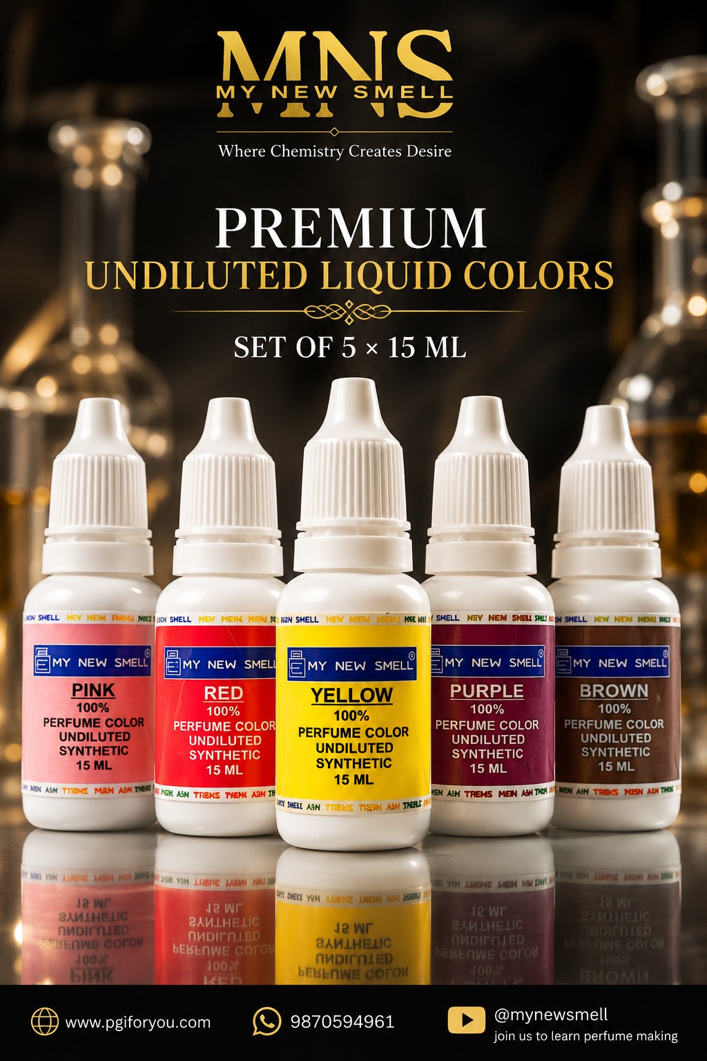 MNS Set of 5, 15 ml each Undiluted Liquid Colors for Perfume Making | Non-Toxic Bright and Vibrant Colors