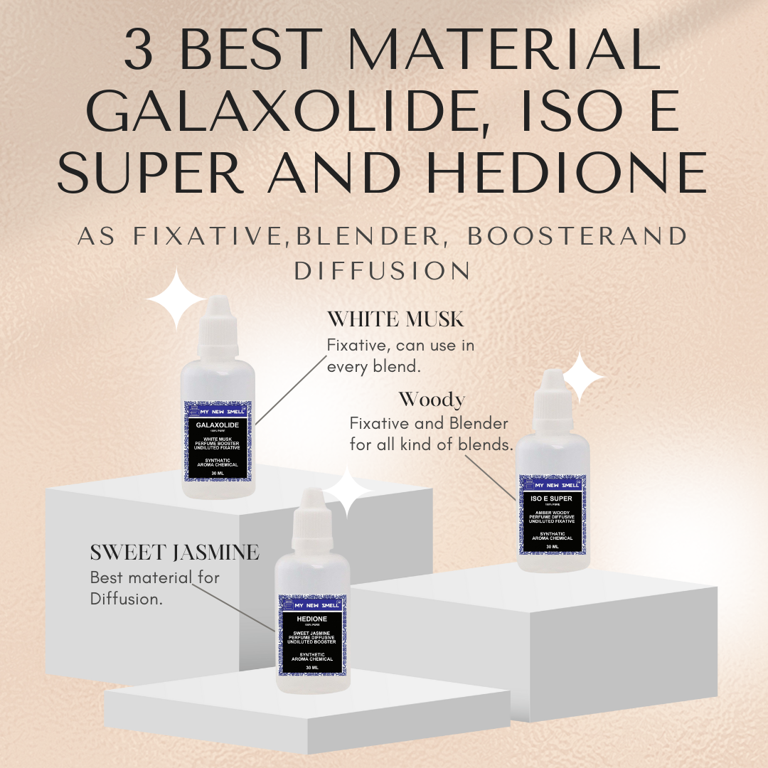 MNS Galaxolide Hedione Iso E Super (30 ML EACH) - Combo of 3 Fixatives for Perfume Booster Diffusive Blender