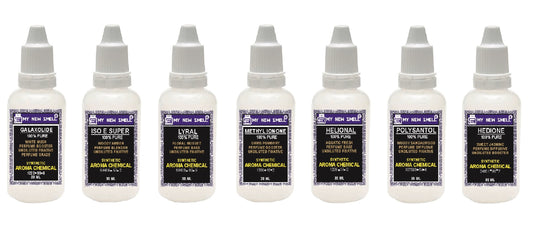 MNS GALAXOLIDE | ISO E SUPER | HEDIONE | POLY SANTOL | METHYL IONONE | HELIONAL | LYRAL | SET OF 7 PERFUME FIXATIVE BOOSTER DIFFUSIVE-(30 ML EACH)