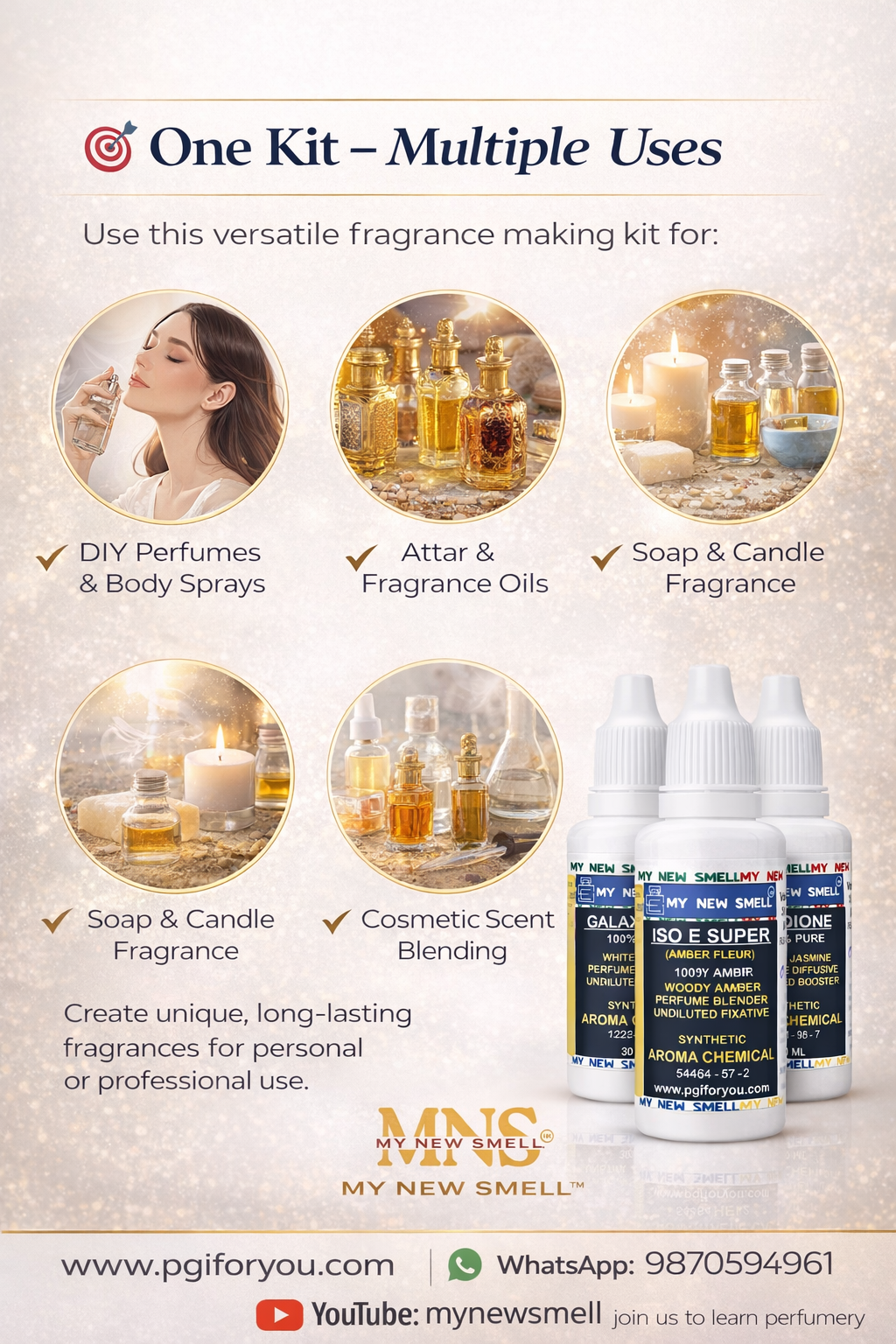 MNS Galaxolide Hedione Iso E Super (30 ML EACH) - Combo of 3 Fixatives for Perfume Booster Diffusive Blender with How to use Manual