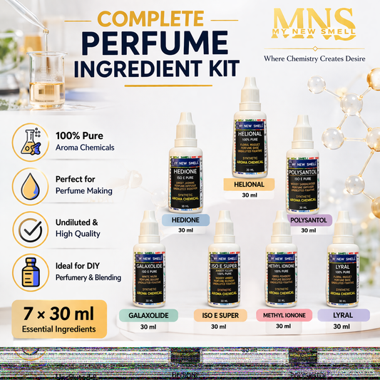 MNS GALAXOLIDE | ISO E SUPER | HEDIONE | POLY SANTOL | METHYL IONONE | HELIONAL | LYRAL | SET OF 7 PERFUME FIXATIVE BOOSTER DIFFUSIVE-(30 ML EACH)