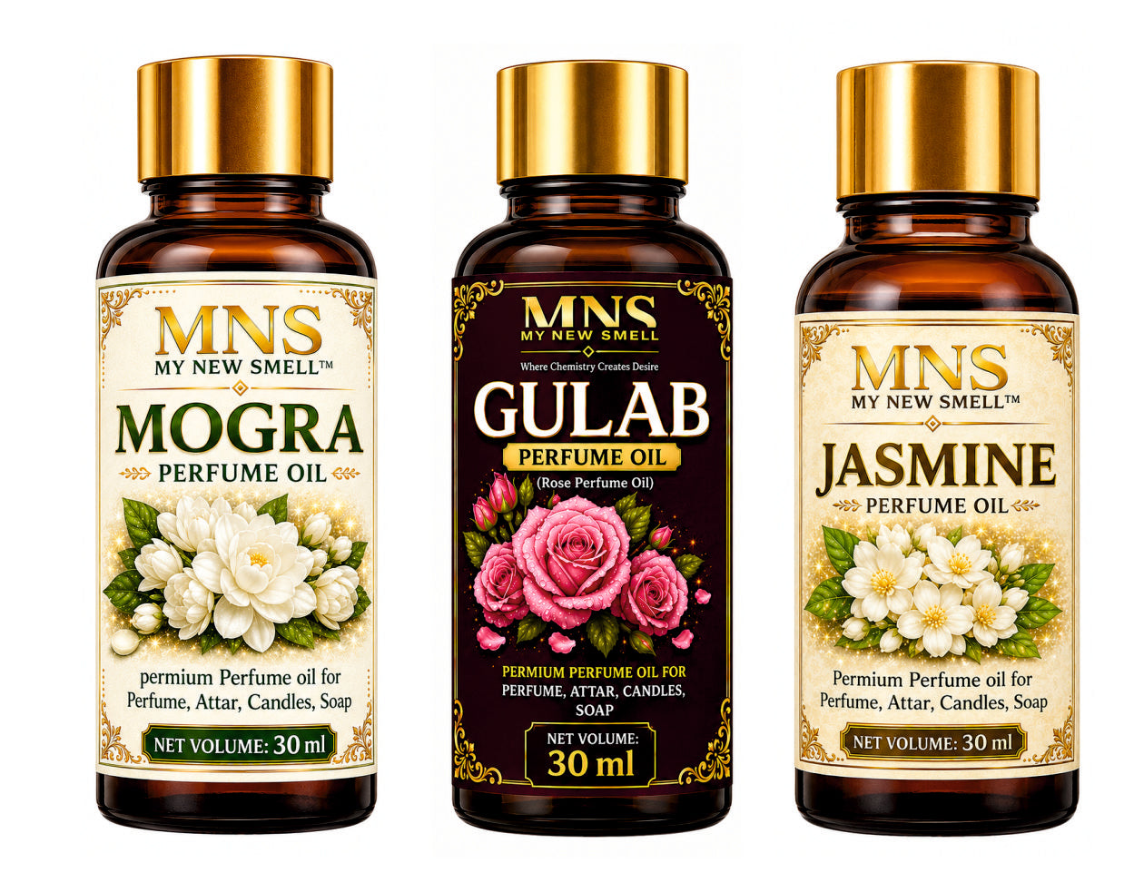 GULAB JASMINE MOGRA PERFUME OIL COMBO PACK 30ML EACH