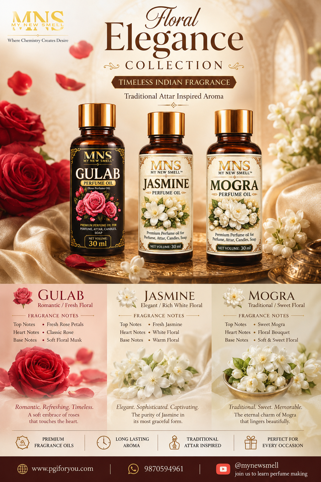 GULAB JASMINE MOGRA PERFUME OIL COMBO PACK 30ML EACH